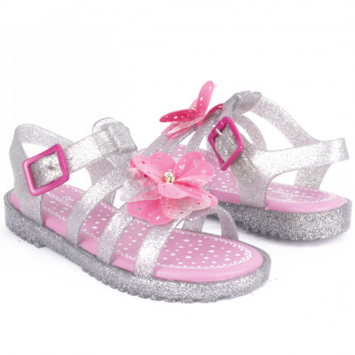 Sandália Papete Infantil Feminina Drops Fisherman Kids WorldColors - Prata Aluminio/Pink New
