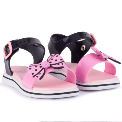 Sandália Papete Infantil Feminina Manu Laço WorldColors - Preto/Rosa