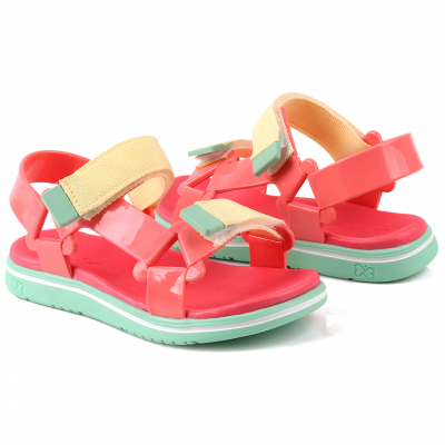 Sandália Papete Infantil Feminina Manu WorldColors kids - Salmao Flower/Verde