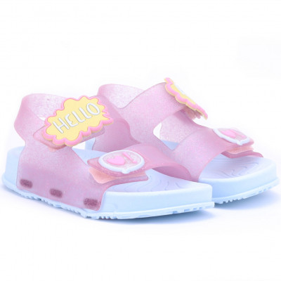 Sandália Papete Infantil Feminina Worldcolors Arco-iris - Rosa Gliter/Azul Acqua