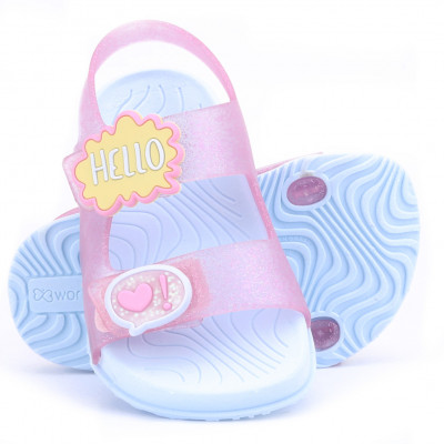 Sandália Papete Infantil Feminina Worldcolors Arco-iris - Rosa Gliter/Azul Acqua