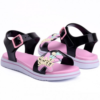 Sandália Papete Infantil Feminina WorldColors Manu - Preto/Rosa Bale