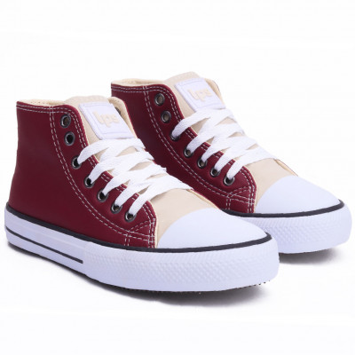 Tênis Feminino Casual Cano Médio Lps Star - Areia/Bordo