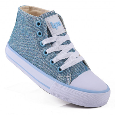 Tênis Feminino Casual Com Gliter Cano Médio Lps Star - Gliter Azul 