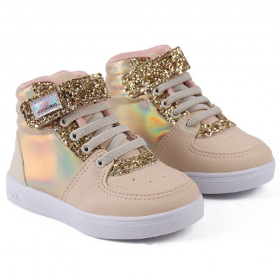 Tênis Infantil Feminino Casual Cano Médio WorldColors Duda Kids - Dourado/off White