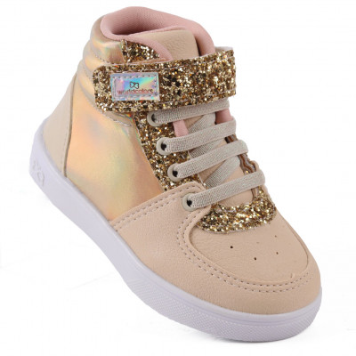 Tênis Infantil Feminino Casual Cano Médio WorldColors Duda Kids - Dourado/off White