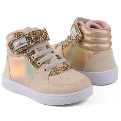 Tênis Infantil Feminino Casual Cano Médio WorldColors Duda Kids - Dourado/off White