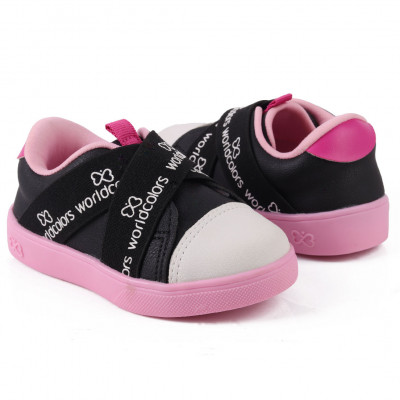 Tênis Infantil Feminino Casual Com Elástico Duda Kids - Preto/Rosa