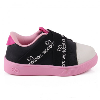Tênis Infantil Feminino Casual Com Elástico Duda Kids - Preto/Rosa