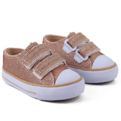 Tênis Infantil Feminino Com Gliter Star Baby Worldcolors - Gliter Dourado 