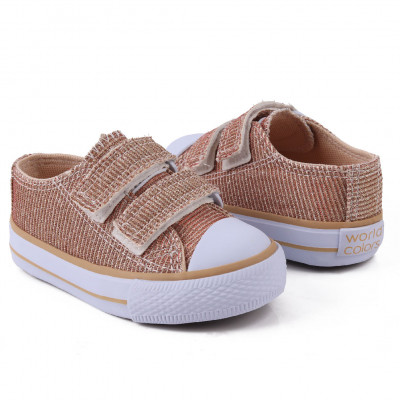 Tênis Infantil Feminino Com Gliter Star Baby Worldcolors - Gliter Dourado 