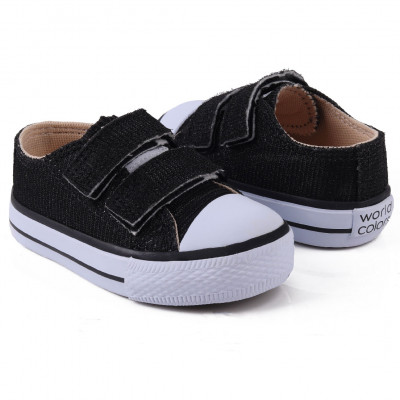 Tênis Infantil Feminino Com Gliter Star Baby Worldcolors - Preto Gliter