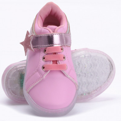 Tênis Infantil Feminino Com Led WorldColors Star Light - Rosa 