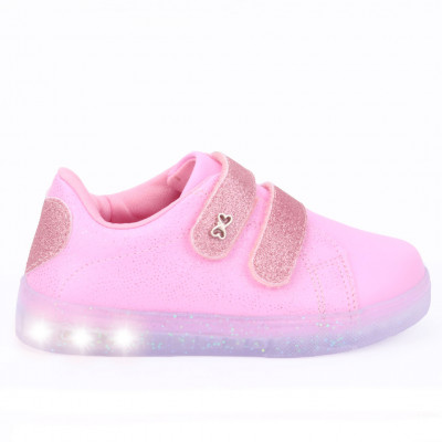 Tênis Infantil Feminino Com Led WorldColors Star Light - Rosa