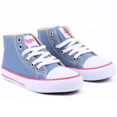 Tênis Feminino Cano Médio LPS STAR by WorldColors - Jeans/Pink Fluor