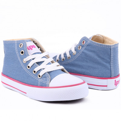 Tênis Feminino Cano Médio LPS STAR by WorldColors - Jeans/Pink Fluor