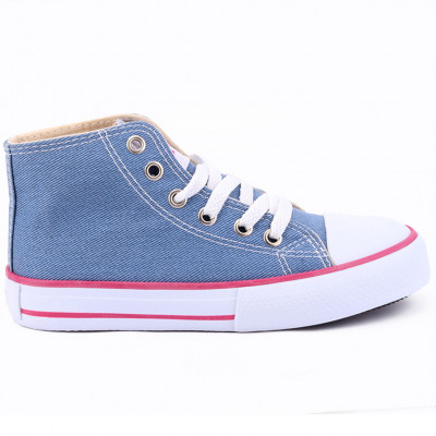Tênis Feminino Cano Médio LPS STAR by WorldColors - Jeans/Pink Fluor