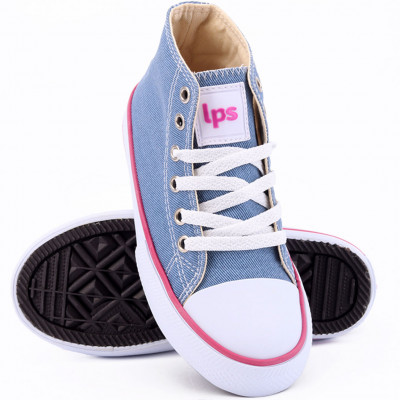 Tênis Feminino Cano Médio LPS STAR by WorldColors - Jeans/Pink Fluor