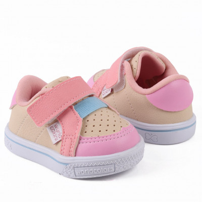 Tenis Infantil Feminino Bebê Confortável WorldColors Docinho - Off White/coral