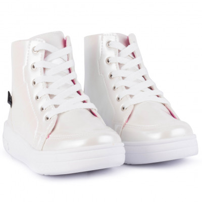 Tenis Infantil Feminino Cano Alto cintilante WorldColors Lps Shine - Branco