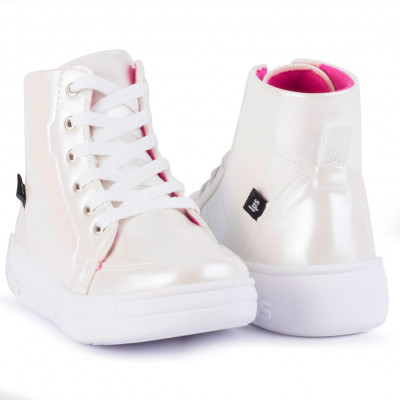 Tenis Infantil Feminino Cano Alto cintilante WorldColors Lps Shine - Branco