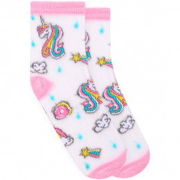 Meia Cano Longo Unicórnio Infantil WorldColors Kids - Rosa ( tam 30 a 36)