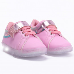 Tênis Infantil Feminino Com Led WorldColors Star Light - Rosa 