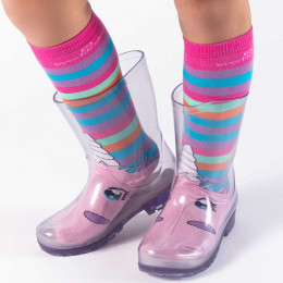 Kit - Galocha Infantil e Meia Divertida WorldColors - Transparente/Unicórnio