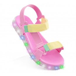 Sandália Papete Infantil WorldColors Manu LED - Rosa/amarelo