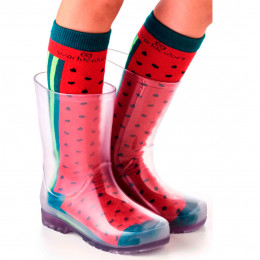 Kit - Galocha Infantil e Meia Divertida WorldColors - Transparente/Melancia