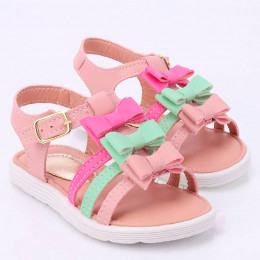Sandália Infantil Feminina De Tiras Com Laço Colorido - Nude
