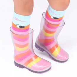 Bota Galocha Transparente Infantil e Meia Divertida Listrada WorldColors