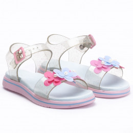 Sandália Papete Infantil Feminina Flores WorldColors Manu- Gliter Furtacor/Azul Acqua